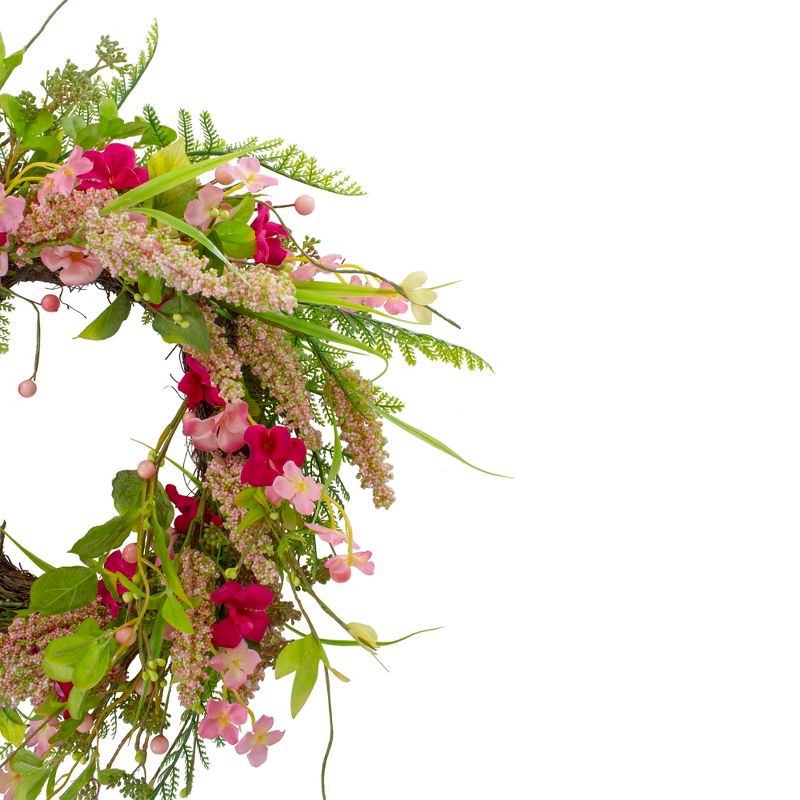 Northlight Spring Floral Foliage and Berry Twig Wreath, Pink 21", 4 of 6