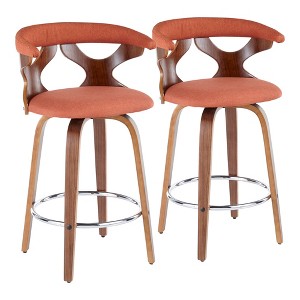 Set of 2 Mid-Century Modern Counter Stools with Wood Legs, Lattice Back, and 360¡ã Swivel for Kitchen or Home Bar - 1 of 4