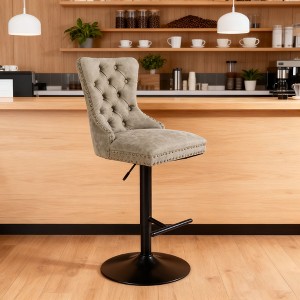 Homy Casa Set of 2 Adjustable Tufted Swivel Bar Stools with Footrests and Metal Base for Kitchen Island or Home Bar, Olive Green - 1 of 4