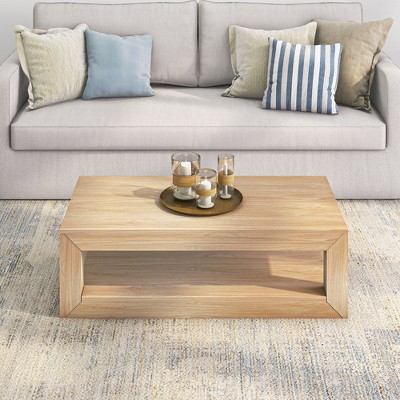 Blonde Wood Rectangular Coffee Table with Shelf, 48"