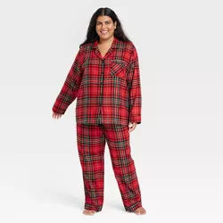 Women's Holiday Tartan Plaid Flannel Matching Family Pajama Set - Wondershop™ Red 4X