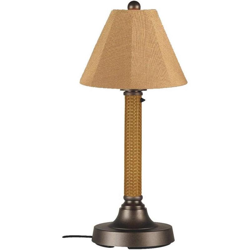 Patio Living Concepts Bahama Weave 30 Table Lamp 26184 with 2 mocha cream wicker body, bronze base and straw linen Sunbrella shade fabric, 1 of 2