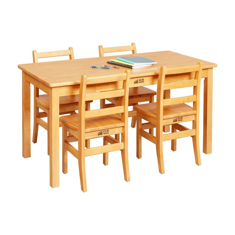 ECR4Kids 24in x 48in Rectangular Hardwood Table with 24in Legs and Four 14in Chairs, Kids Furniture, 4 of 13
