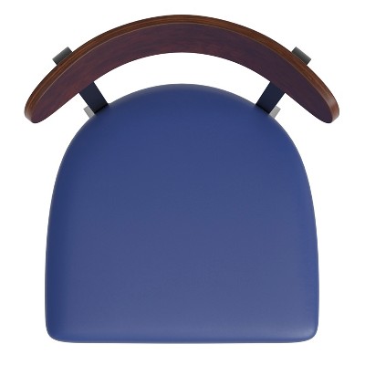 Wright 59'' Blue and Walnut Modern Commercial Barstool with Steel Frame