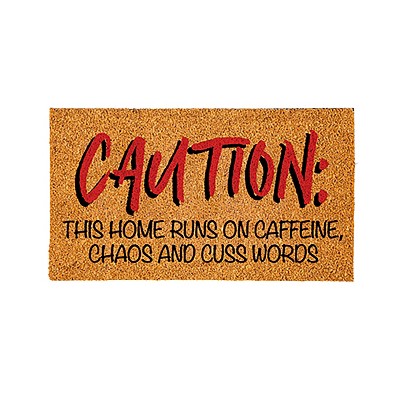 Evergreen Flag Funny Quote Coir Doormats | This house runs on caffeine, chaos and cuss words | 28x16 Inches | All Season Front Door Welcome