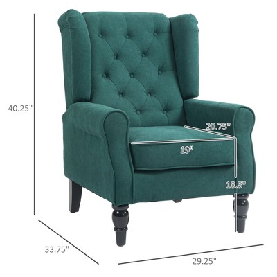 Dark Green Tufted Wood Accent Chair with High Backrest