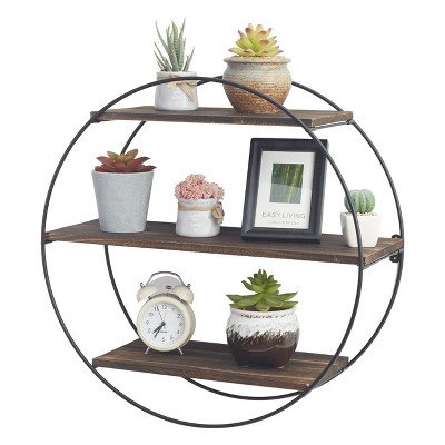 Artloge 3 Tiers Vintage Round Floating Shelves Wall Bookshelf Kitchen Office Cabinet Rack Holder Geometric Circle Metal Wall Storage Display Shelves