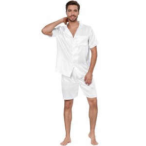 Lars Amadeus Men's Satin Pajama Set Summer Short Sleeve Night Wear Sleepwears Sleep Lounge Sets - 1 of 4