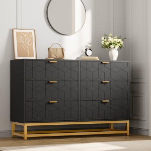 6 Drawer Double Dresser,Modern Dresser for Bedroom with Gold Handles,Long Storage Organizer - 1 of 4