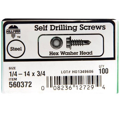 Hillman 1/4-14 Sizes X 3/4 in. L Hex Hex Washer Head Sheet Metal Screws 100 pk