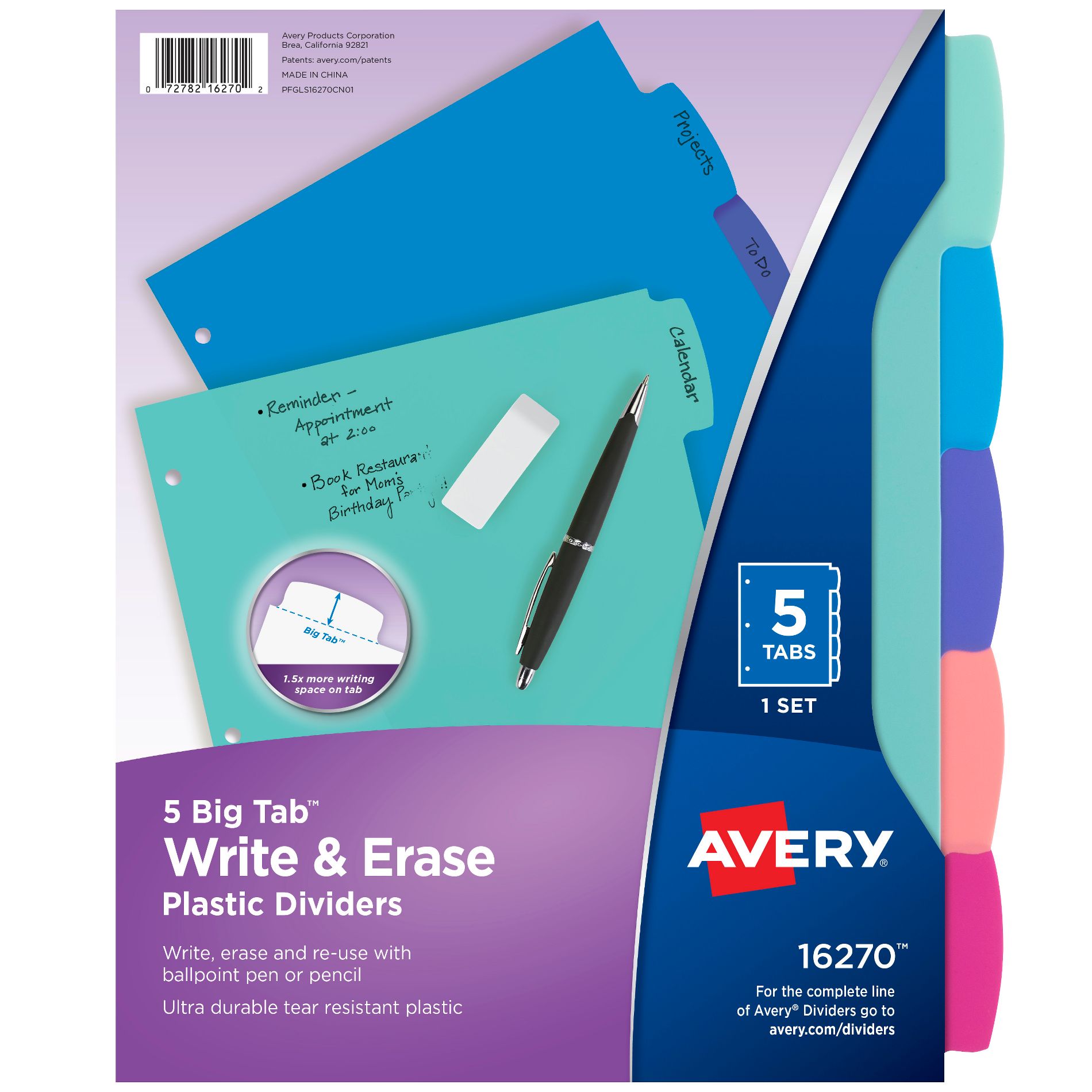 Avery Big Tab Write & Erase Dividers , 5-Tab (16270)
