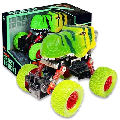 Crazy Truck Big Wheels Dinosaur Truck, 4.5" Friction-Powered Stunt Vehicle Kids 3+