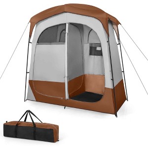 Costway 2 Room Shower Tent Oversize Privacy Shelter Portable Dressing Toilet Outdoor Gray/Blue/Brown - 1 of 4