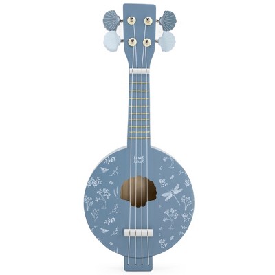 Label Label: Wooden Banjo Toy - Blue, Nature Design, Kids Ages 3+