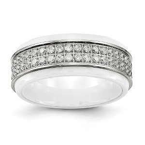 Black Bow Jewelry 8mm Stainless Steel, White Ceramic & CZ Ridged Standard Fit Band - 1 of 4