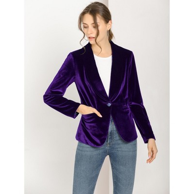INSPIRE CHIC Women's Office Solid Shawl Collar Jetted Pockets One Button Velvet Blazer Medium Dark Blue — фото 3