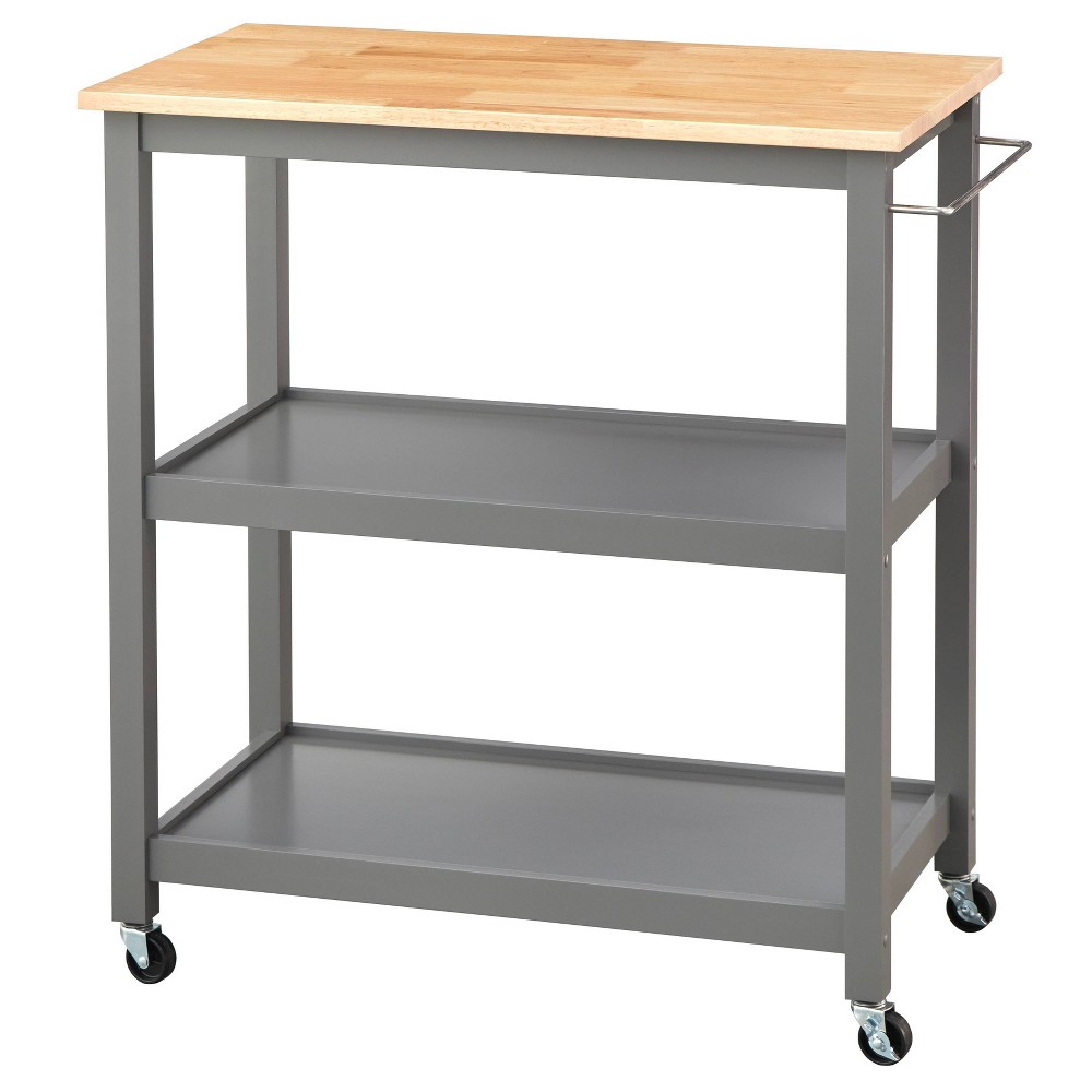 Photos - Other Furniture Mylah Kitchen 2-Tier Rolling Cart Charcoal Gray/Natural - Buylateral: Rubb