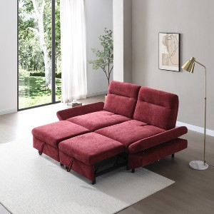 GDFStudio Eric 85" Fabric Pull-Out Sleeper Sofa with Adjustable Armrest and Backrest, Burgundy - 1 of 4
