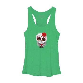 Women's Design By Humans Cute Red Day of the Dead Sugar Skull Owl By jeffbartels Racerback Tank Top