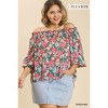 Slickblue Women's Plus Sheer Off Shoulder Floral Blouse, High Low Hem Top with Metallic Detail, Green Mix/Pink Mix, XL-2XL - 4 of 4