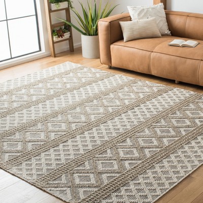 Ivory and Grey Geometric Wool 9' x 12' Handmade Area Rug