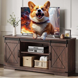 Farmhouse TV Stand and Entertainment Center for TV Up to 65 Inches with Sliding Barn Doors and Adjustable Shelf, for Living Room, Bedroom - 1 of 4