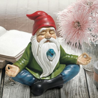 Whimsical Zen Garden Gnome Statue with Bird
