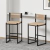 FONTOI 2PCS Hand Weave Counter Stools with Back&Footrests, Counter Height Bar Stools for Living Room Kitchen, Brown&Black, 14.96"*34.84"*15.15" - 2 of 4