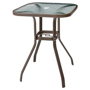 Square Patio Bar Height Table with Tempered Glass Top & Umbrella Hole - Brown - Crestlive Products: Aluminum Frame, Weather-Resistant - 1 of 4
