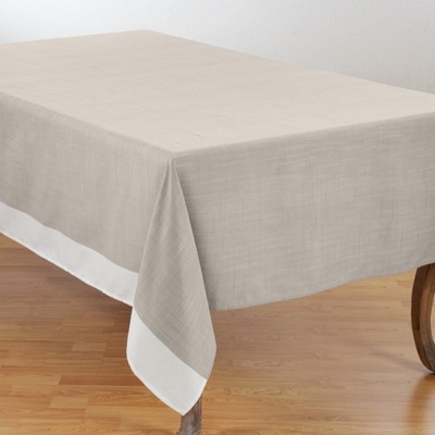 Saro Lifestyle Polyester Tablecloth With White Band Border, Natural, 67 ...