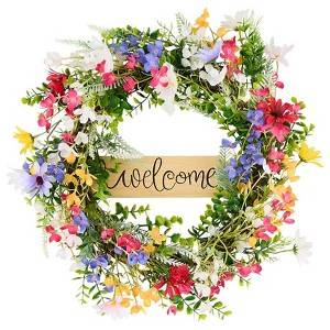 The Lakeside Collection Spring Wildflower Lighted LED Candle with Ring Garland and Wreath - Wreath - 1 of 2