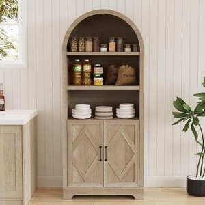 Vipbear 70"high arched storage cabinets, 5-shelf modern arched cabinets with doors and adjustable shelves, wooden multifun ctional round top cabinets - 1 of 4