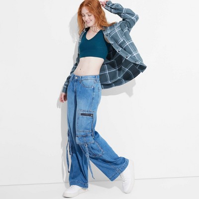Women's Mid-Rise Wide Leg Cargo Baggy Pants - Wild Fable - Picture 12 of 13