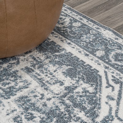 Keesha Blue and Cream Medallion Washable Area Rug 5'3" x 7'7"
