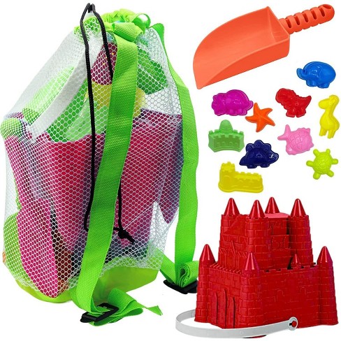 4e s Novelty 13 Beach Sand Toys For Kids Sand Castle Bucket With Shovel Large Molds Includes Mesh Beach Bag For Toddlers Perfect For Kids 3 10 Target