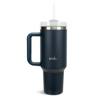 100 North Meh. Over It Sarcastic Humor Wrap-Around 40 Oz. Stainless Steel Water Bottle Coffee Mug, Spill & Leak Resistant, Travel Tumbler with Handle,