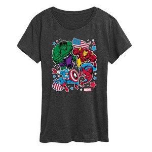 Women's - Marvel - Avengers America Stickers Style Short Sleeve Graphic T-Shirt - 1 of 4