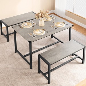 3-Piece Dining Table Set for 4 with 2 Benches, Kitchen Table with Corner Protectors, H-Shaped Frame, Compact for Apartments & Small Spaces - 1 of 4