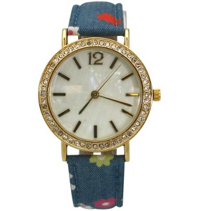 Olivia Pratt Flowers and Denim Strap Watch - 1 of 4