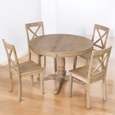 5-Piece Modern Dining Table Set, Round Table and 4 Solid Wood Chairs for Kitchen and Dining Room, Space-Saving Set