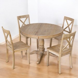 5-Piece Modern Dining Table Set, Round Table and 4 Solid Wood Chairs for Kitchen and Dining Room, Space-Saving Set - 1 of 4