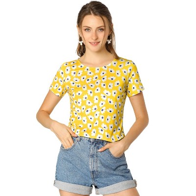 INSPIRE CHIC Women's Crew Neck Short Sleeve Floral T-Shirt