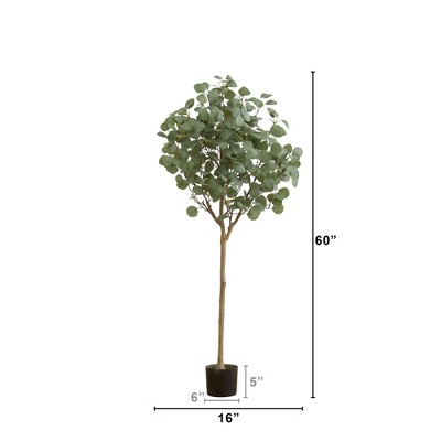 5-Foot Green Artificial Eucalyptus Tree in Black Plastic Pot