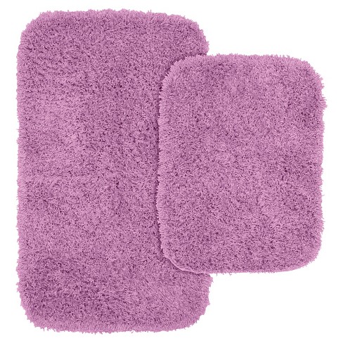 Finest Luxury Washable Nylon Shag Bath Rug, or Set in Purple - On