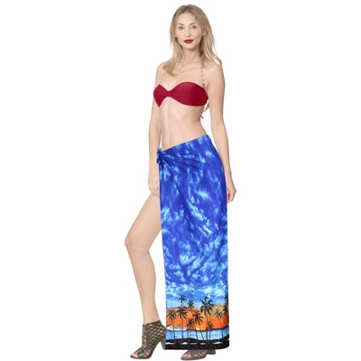 LA LEELA Women's Beachwear Summer Bikini Wraps Beach Wrap Sarong Swimwear Swim Cover Up Skirt Swimsuit Pareo Coverups for Women One Size Blue,Tree