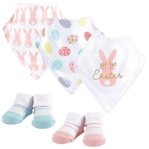 Hudson Baby Infant Girl Cotton Bib and Sock Set 5pk, Girl First Easter, One Size - 1 of 4