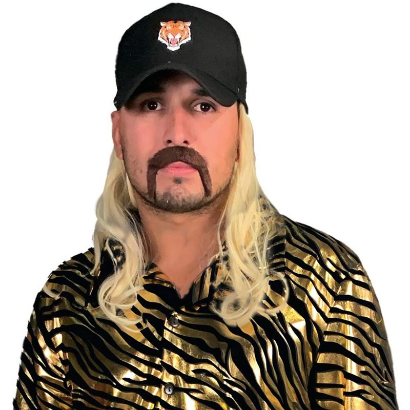 Seeing Red Tiger Trainer Hat w/ Attached Mullet Adult Men's Costume Accessory One Size, 1 of 2