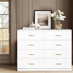 QingMoon Large 8 Drawer Dresser, Wood Storage Dresser with Gold Handles and Sturdy Frame for Living Room, Bedroom - 1 of 4