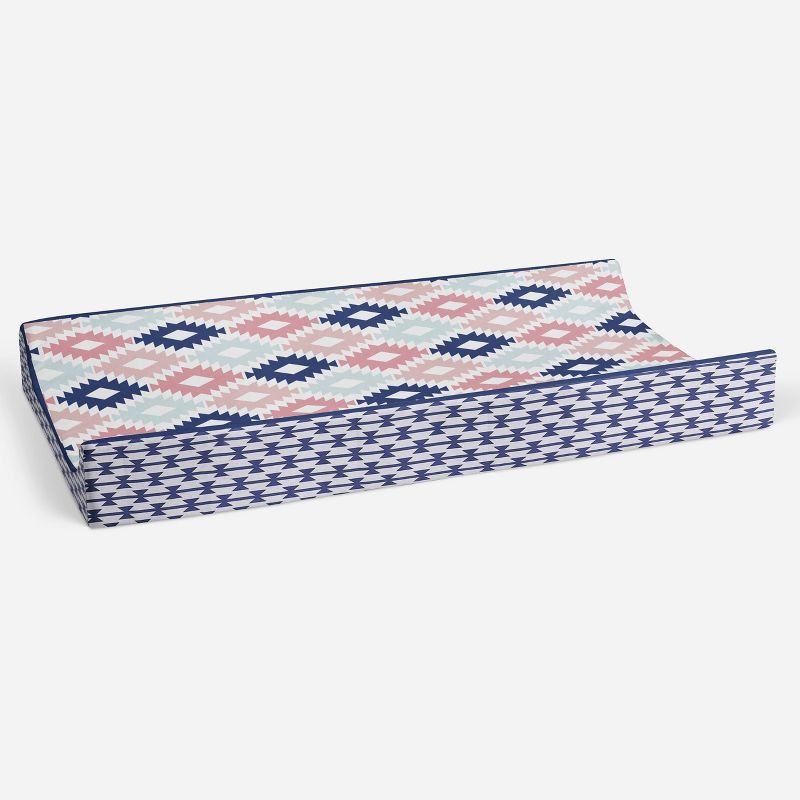 Bacati - Emma Printed Kilim Coral/Mint/Navy Quilted Changing Pad Cover, 4 of 9