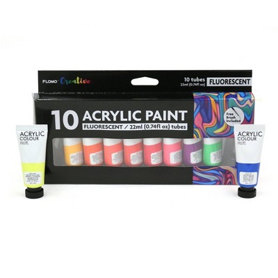 10ct Acrylic Paint Set with Brush Fluorescent - FLOMO